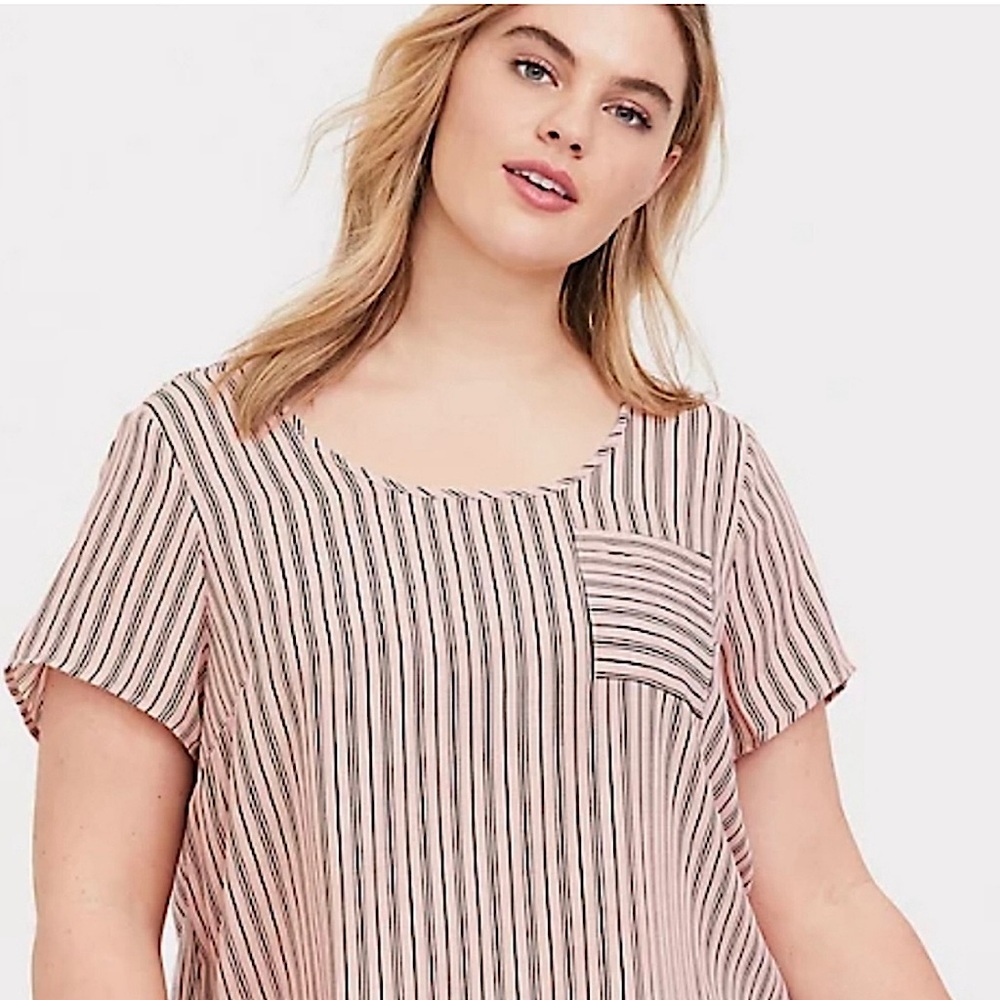Torrid Abbey Georgette Mixed Media Pink Top with Black Stripes
